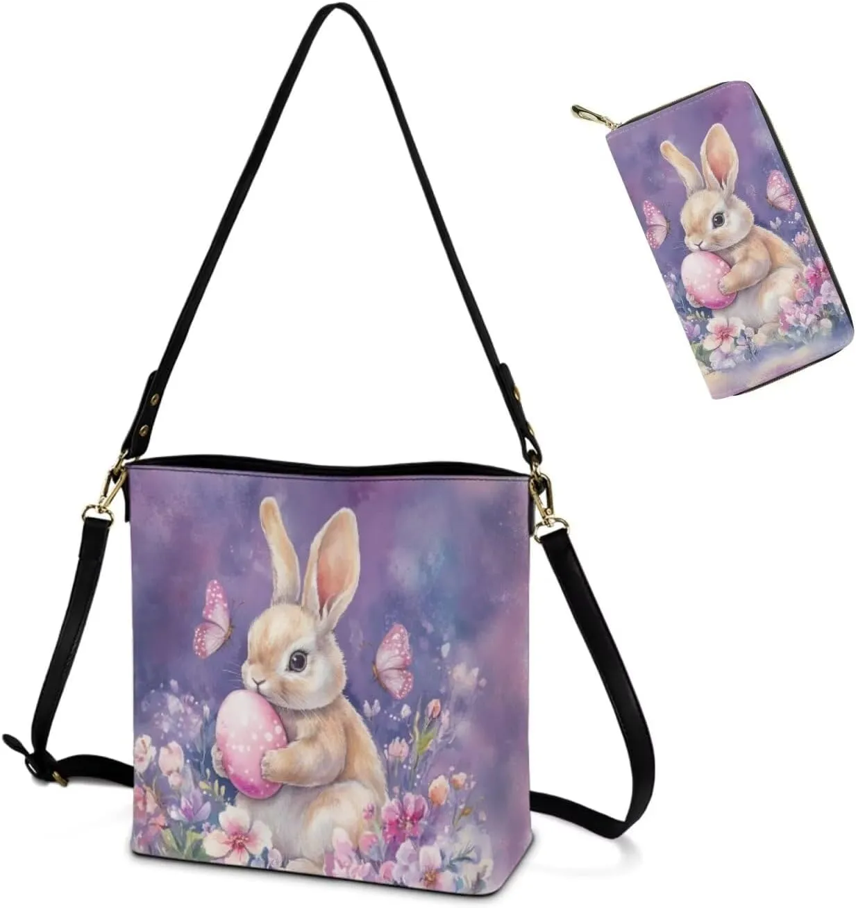 HUGS IDEA Leather Purses and Handbag for Women Bucket Bag with Wrist Wallet 2 Packs