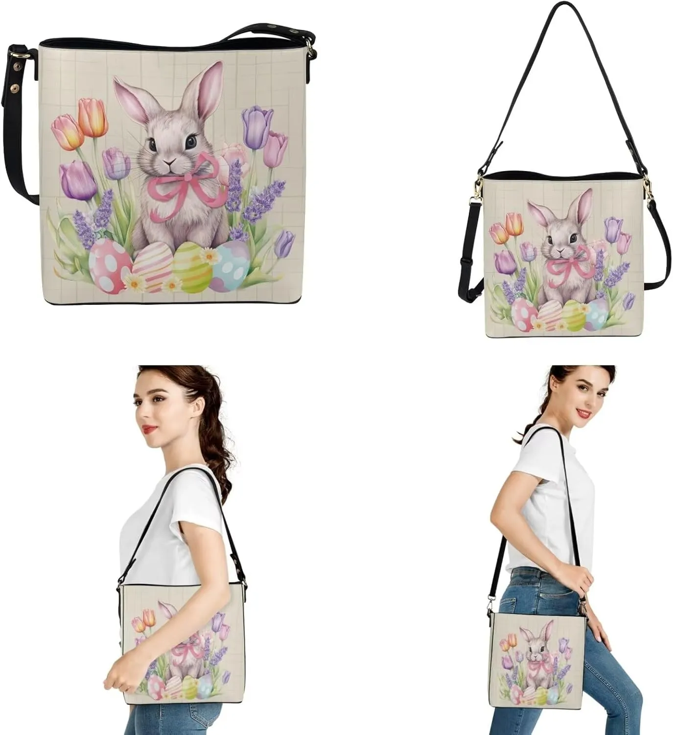 HUGS IDEA Leather Purses and Handbag for Women Bucket Bag with Wrist Wallet 2 Packs