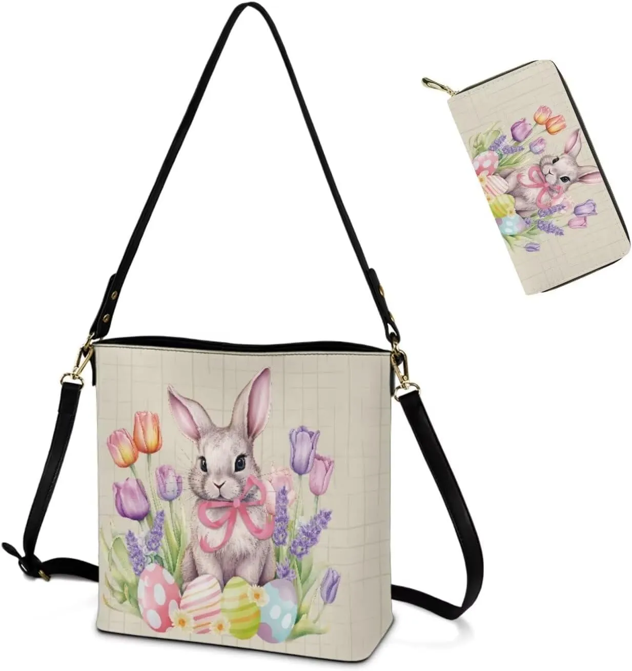 HUGS IDEA Leather Purses and Handbag for Women Bucket Bag with Wrist Wallet 2 Packs