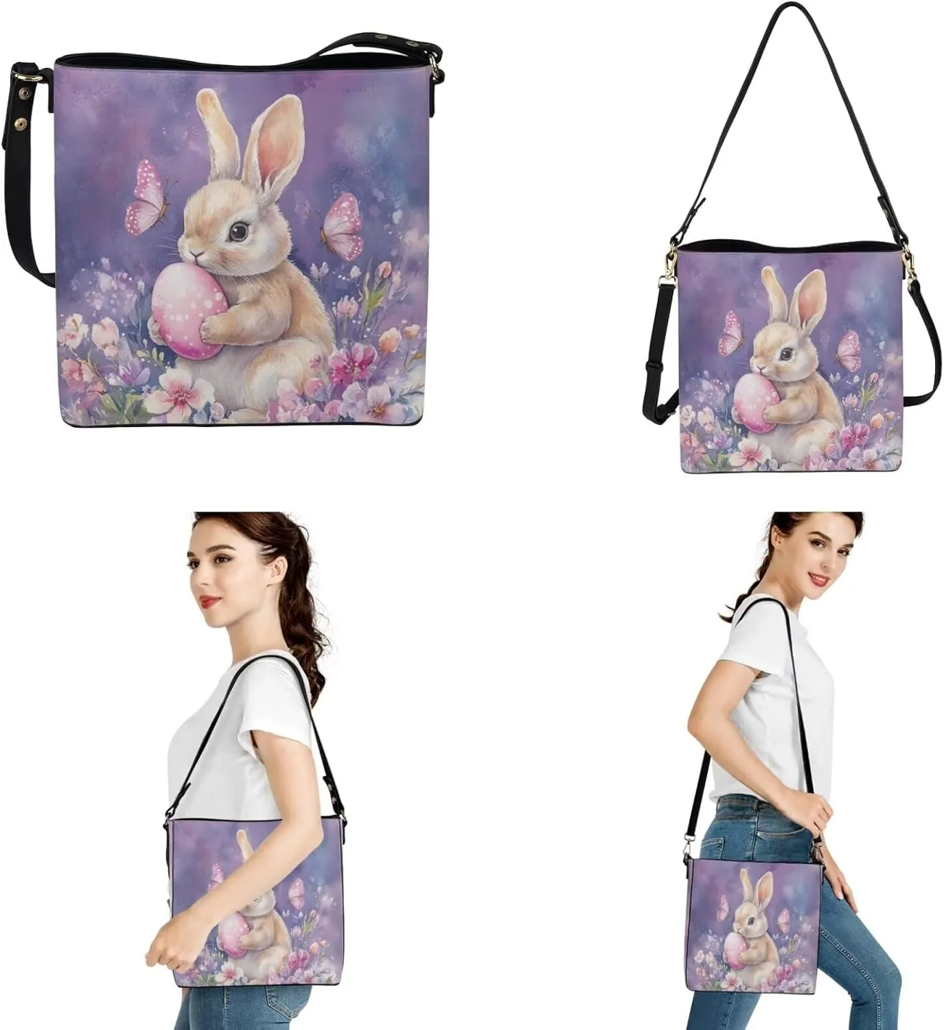HUGS IDEA Leather Purses and Handbag for Women Bucket Bag with Wrist Wallet 2 Packs