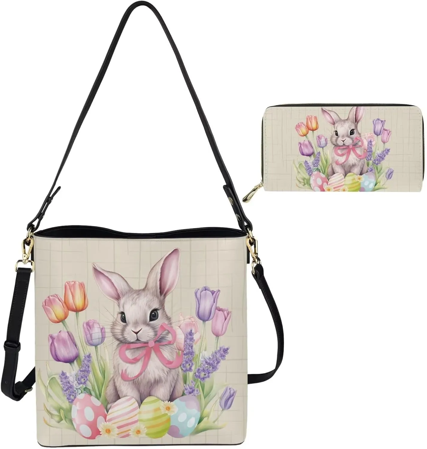 HUGS IDEA Leather Purses and Handbag for Women Bucket Bag with Wrist Wallet 2 Packs