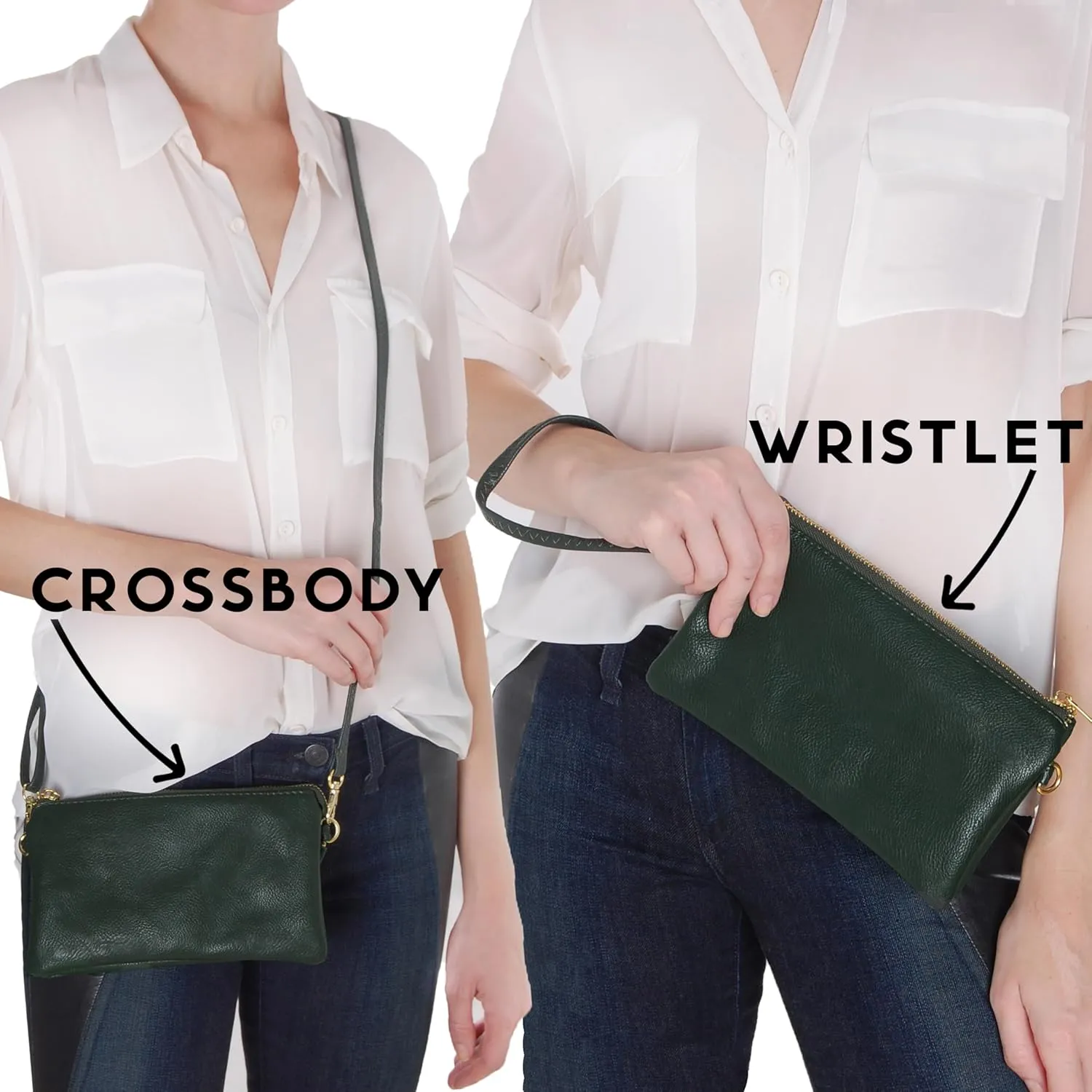 Humble Chic Vegan Leather Wristlet Purse for Women - Small Clutch Purse with Shoulder and Wrist Straps