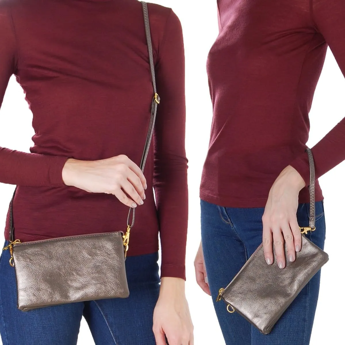 Humble Chic Vegan Leather Wristlet Purse for Women - Small Clutch Purse with Shoulder and Wrist Straps