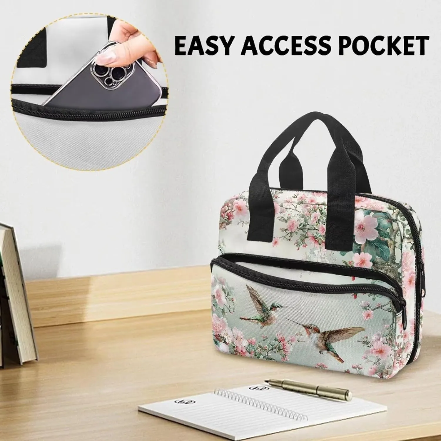 Hummingbird Flower Large Bible Cases Lightweight Bible Cover with Handles Bible Cover Case for Women Stylish Womens Bible Bag for Church Worship