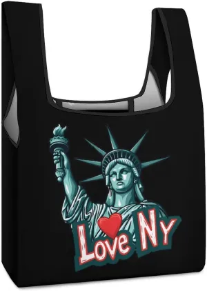 I Love New York Novelty Reusable Grocery Bag Fold-able Shopping Bags Washable Tote Lightweight Storage Pouch with Handle