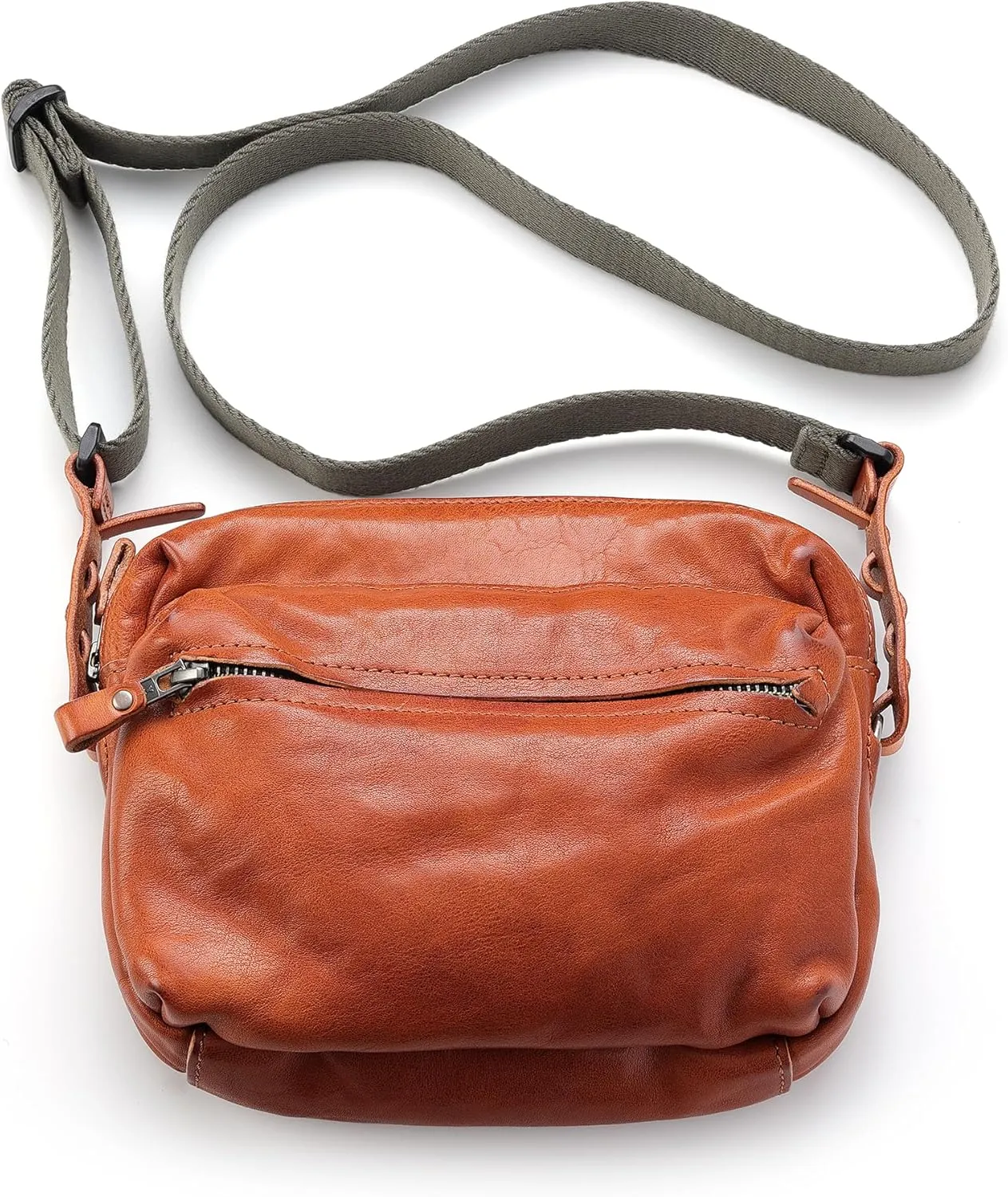 IJUN Handmade Vintage Crossbody Bag - Full Grain Oil Vegetable Tanned Leather Shoulder Bag M Size