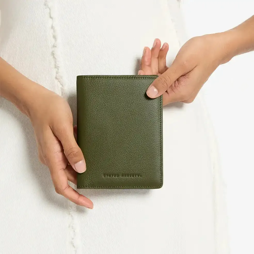 In transit leather passport wallet khaki