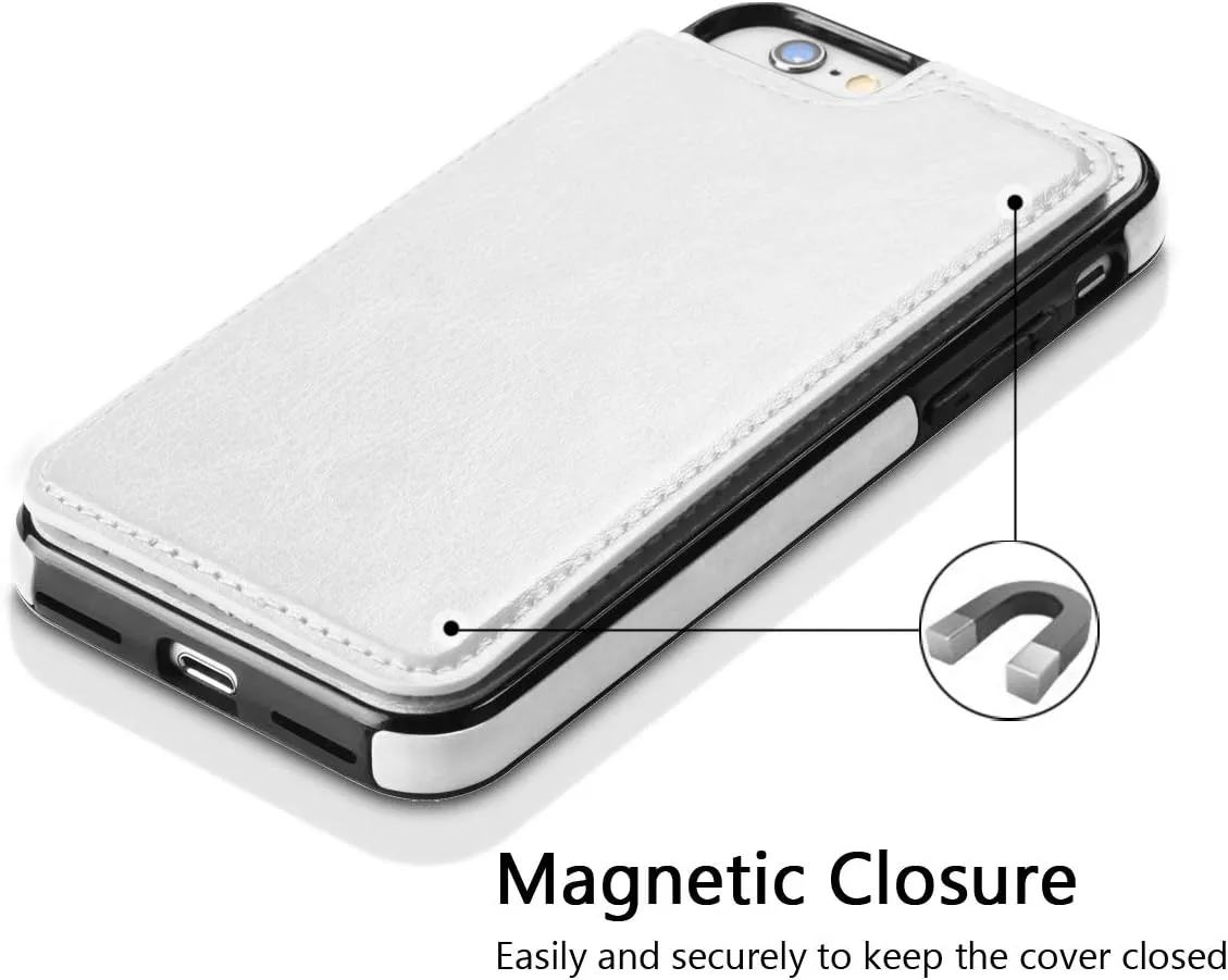 iPhone SE 2022 Case, iPhone SE 2020 Case, Slim Fit Premium Leather iPhone 7 Wallet Cases Card Slots Shockproof Folio Flip Protective Defender Shell for Apple iPhone 7/8 / SE 2022 (White)