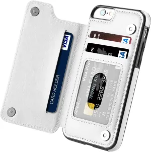 iPhone SE 2022 Case, iPhone SE 2020 Case, Slim Fit Premium Leather iPhone 7 Wallet Cases Card Slots Shockproof Folio Flip Protective Defender Shell for Apple iPhone 7/8 / SE 2022 (White)
