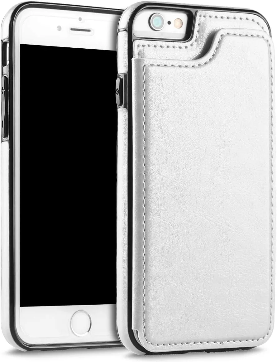 iPhone SE 2022 Case, iPhone SE 2020 Case, Slim Fit Premium Leather iPhone 7 Wallet Cases Card Slots Shockproof Folio Flip Protective Defender Shell for Apple iPhone 7/8 / SE 2022 (White)