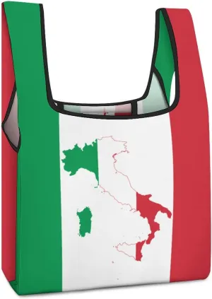 Italian Map on Italy Flag Novelty Reusable Grocery Bag Fold-able Shopping Bags Washable Tote Lightweight Storage Pouch with Handle
