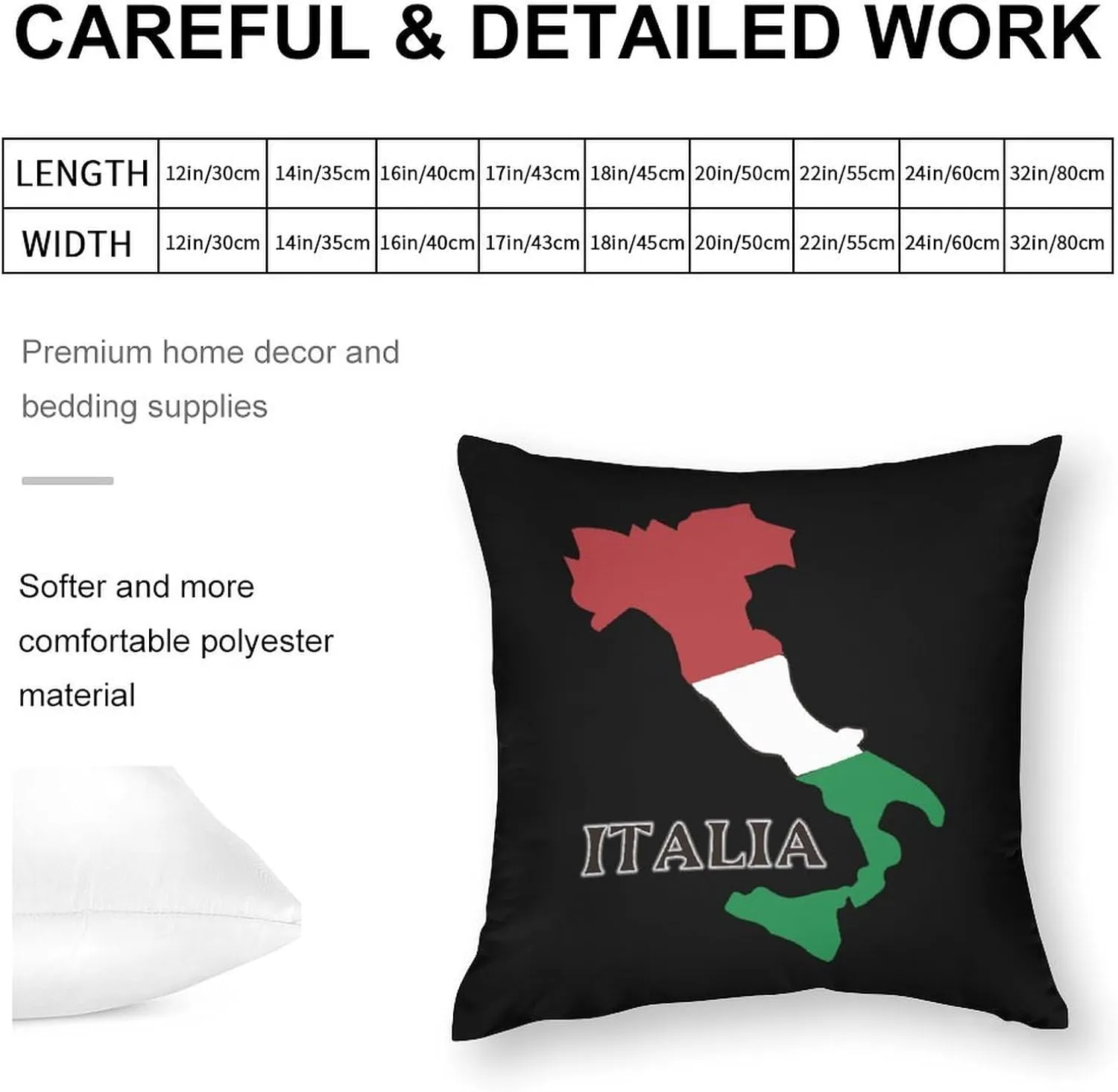 Italy Flag Map Polyester Pillow Cases Soft Pillow Covers Smooth Cushion Covers for Sofa Bed 1 Piece 12"x12"
