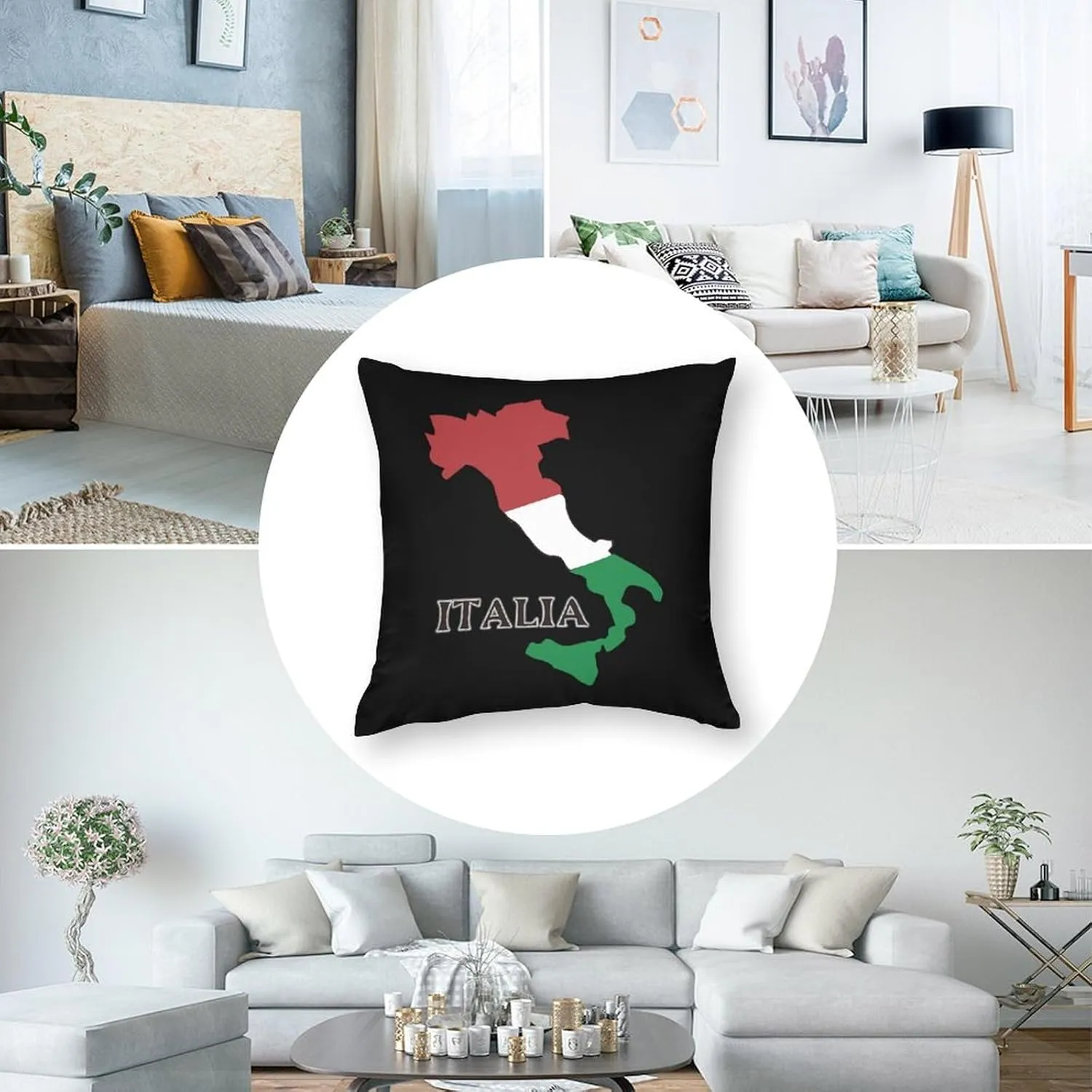 Italy Flag Map Polyester Pillow Cases Soft Pillow Covers Smooth Cushion Covers for Sofa Bed 1 Piece 12"x12"