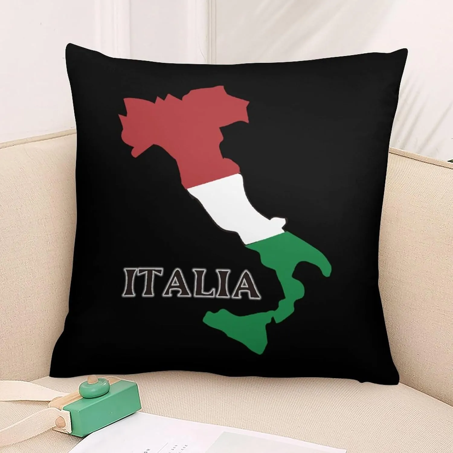 Italy Flag Map Polyester Pillow Cases Soft Pillow Covers Smooth Cushion Covers for Sofa Bed 1 Piece 12"x12"