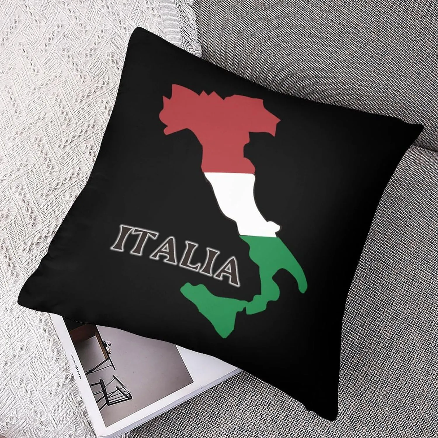 Italy Flag Map Polyester Pillow Cases Soft Pillow Covers Smooth Cushion Covers for Sofa Bed 1 Piece 12"x12"