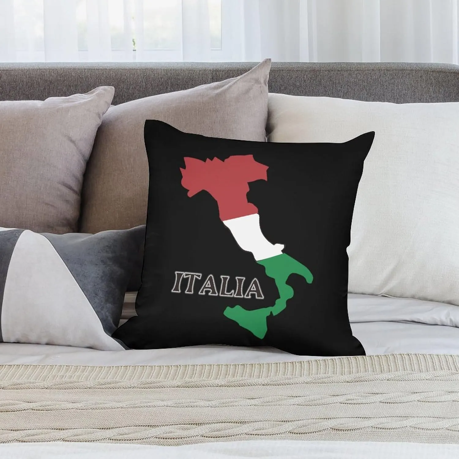 Italy Flag Map Polyester Pillow Cases Soft Pillow Covers Smooth Cushion Covers for Sofa Bed 1 Piece 12"x12"