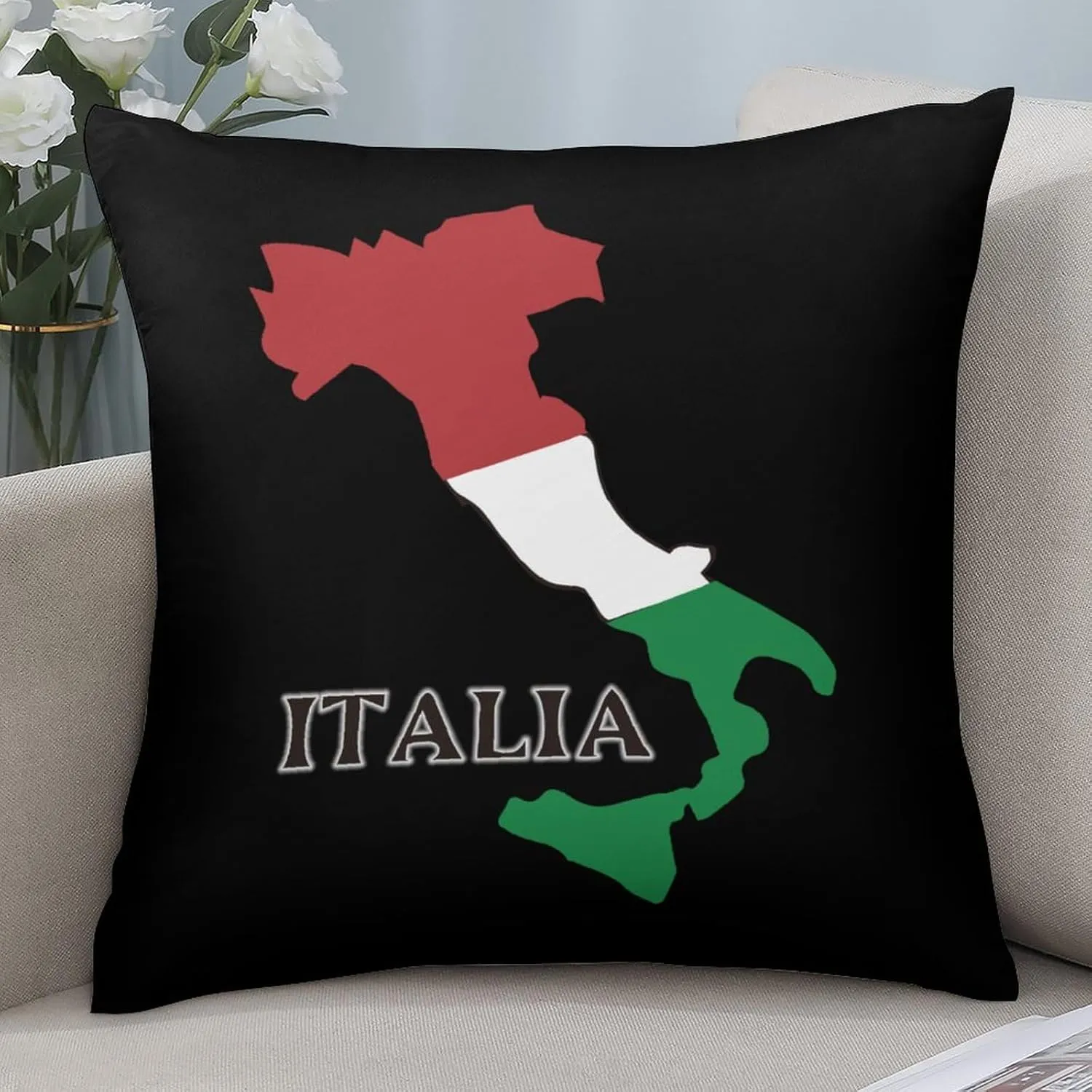 Italy Flag Map Polyester Pillow Cases Soft Pillow Covers Smooth Cushion Covers for Sofa Bed 1 Piece 12"x12"