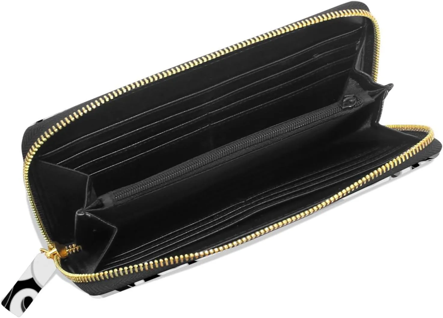 Japanese Traditional Oriental Black White Sea Waves, Foam, Splashes Leather Long Wallet Organizer with Zipper Purse Clutch Bag for Women Men Key Card Coin Passport Checkbook 8 x 4 inch