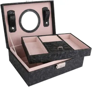 Jelery Holder Organizer Nordic Women's Watch Necklace Storage Box Double-layer Drawers Jewelry Box,No Jewelry (Color : Black B, Size : 23 * 17.5 * 22.5cm)