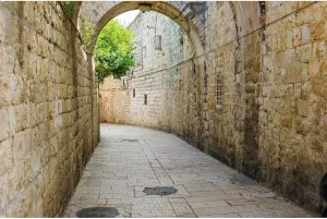 Jerusalem Old City Street Backdrop Dolorosa Avenue Ancient Street Photography Background Israel Arches Stone Wall Buildings Background Decors Jerusalem City Stone Wall Travel Backdrop 7x5ft