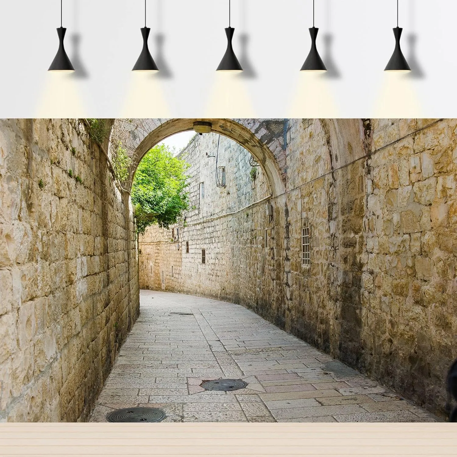 Jerusalem Old City Street Backdrop Dolorosa Avenue Ancient Street Photography Background Israel Arches Stone Wall Buildings Background Decors Jerusalem City Stone Wall Travel Backdrop 7x5ft