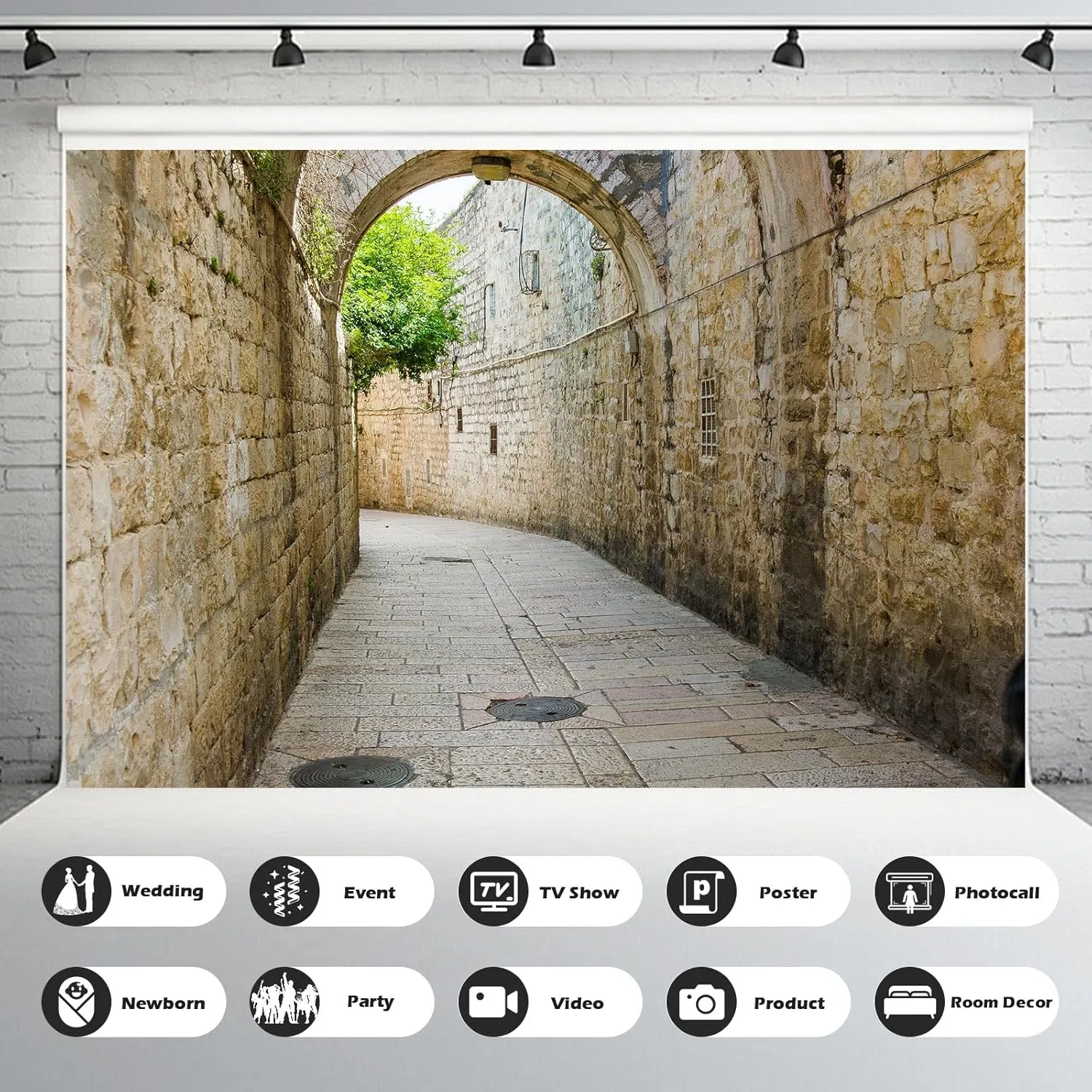 Jerusalem Old City Street Backdrop Dolorosa Avenue Ancient Street Photography Background Israel Arches Stone Wall Buildings Background Decors Jerusalem City Stone Wall Travel Backdrop 7x5ft