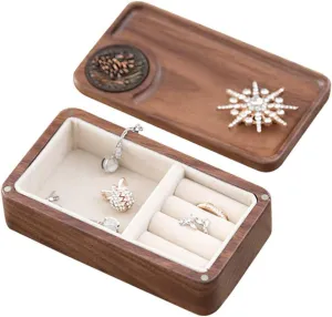 Jewelry Box Portable Small Watches Jewelry Storage Box Desktop Earring Necklaces Box Solid Wood (Color : Natural, Size : 1373.7cm)