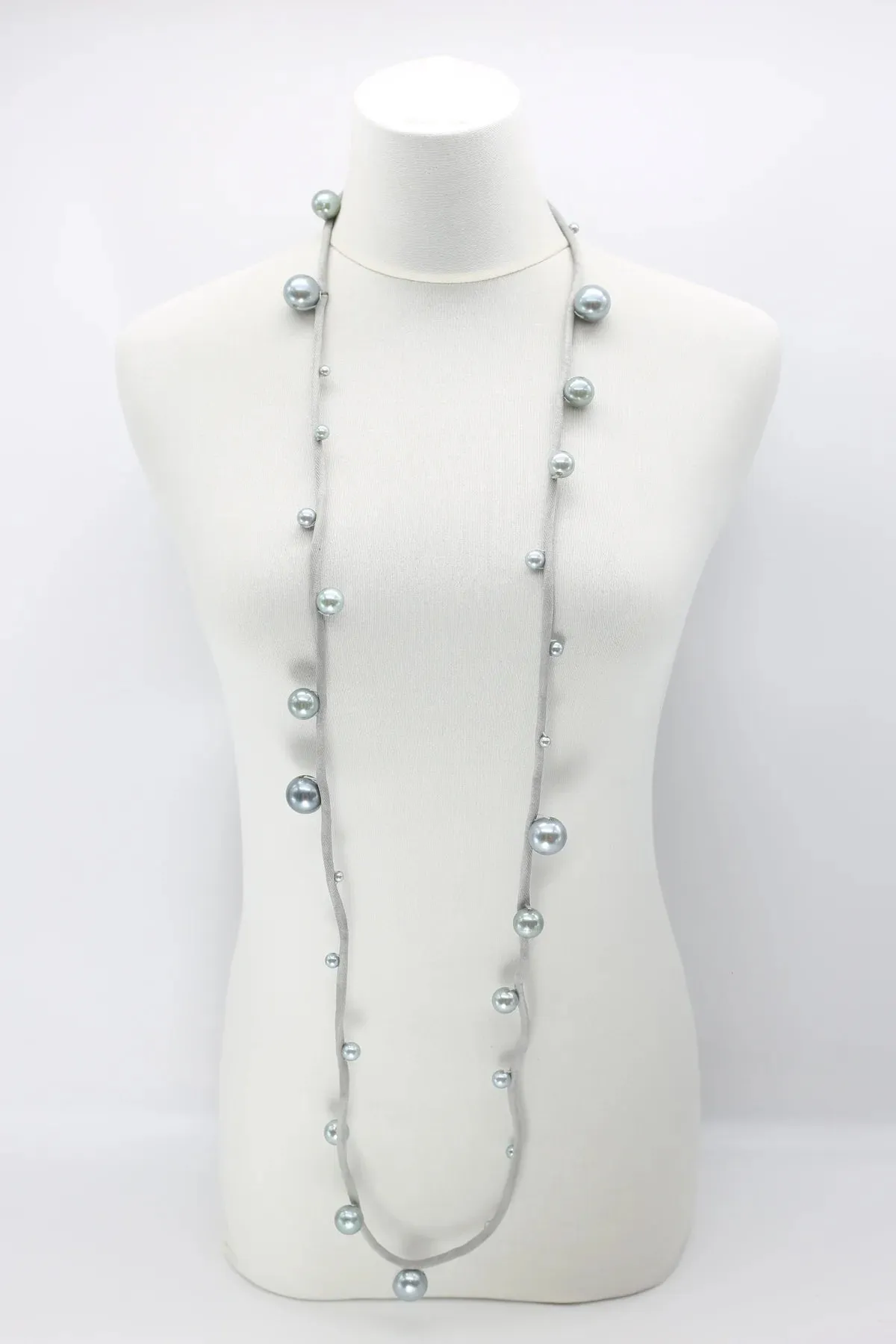 Jianhui London Large Faux Pearl Necklace on Textile Cord Grey/Grey