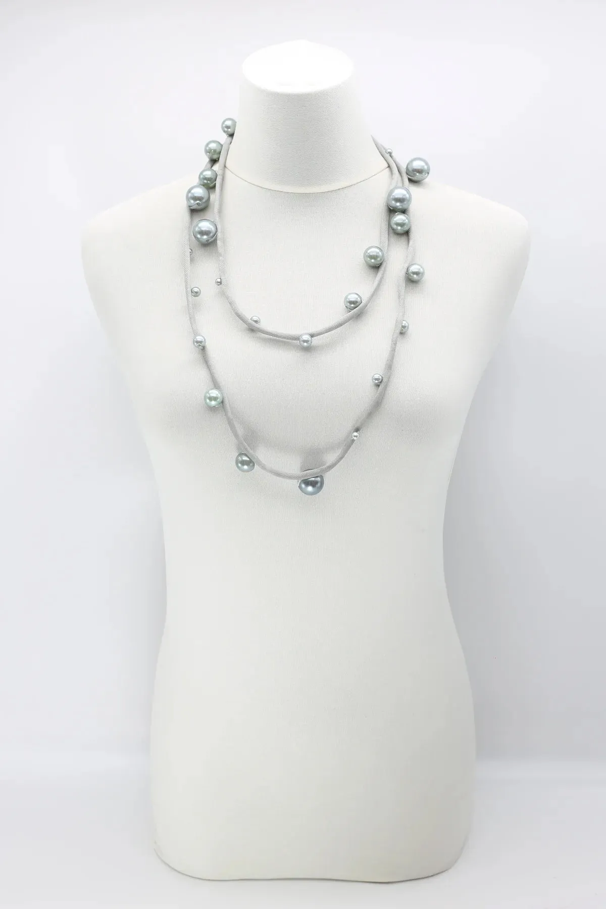 Jianhui London Large Faux Pearl Necklace on Textile Cord Grey/Grey