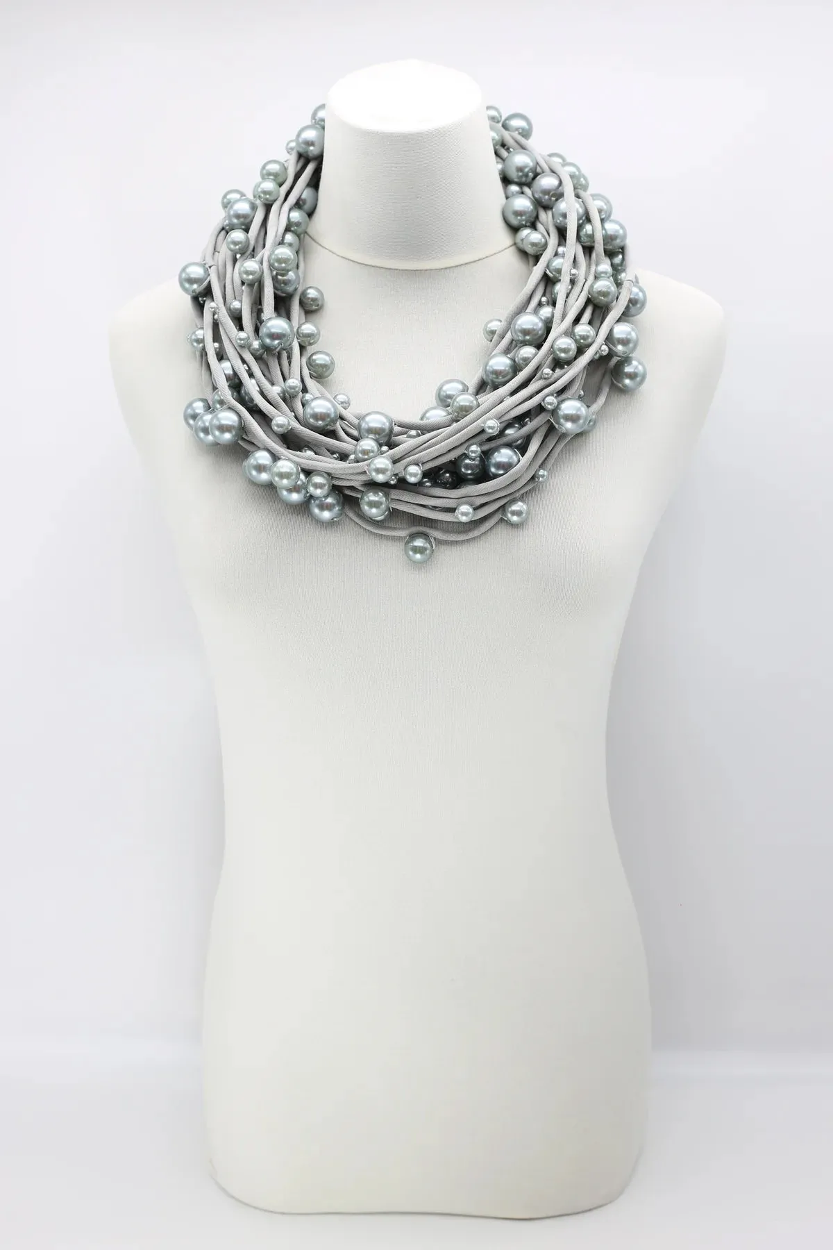 Jianhui London Large Faux Pearl Necklace on Textile Cord Grey/Grey