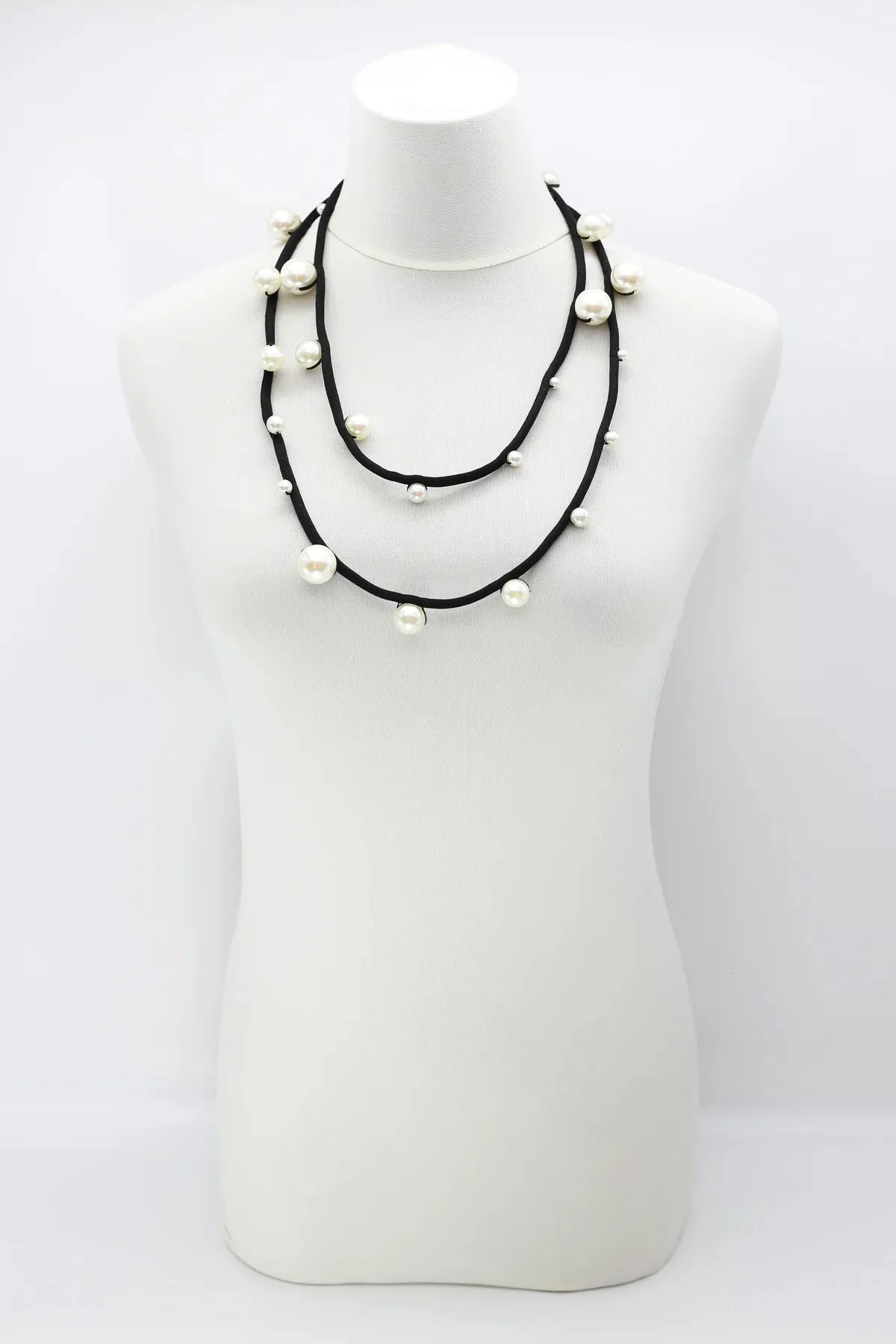 Jianhui London Large Faux Pearl Necklace on Textile Cord White/Black