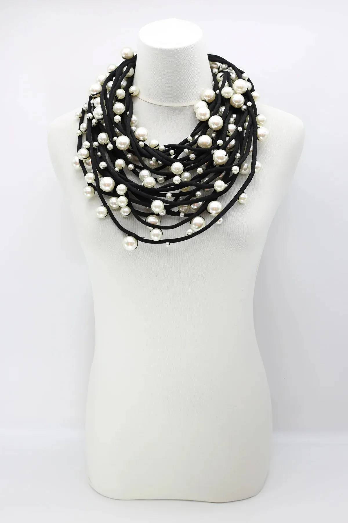 Jianhui London Large Faux Pearl Necklace on Textile Cord White/Black