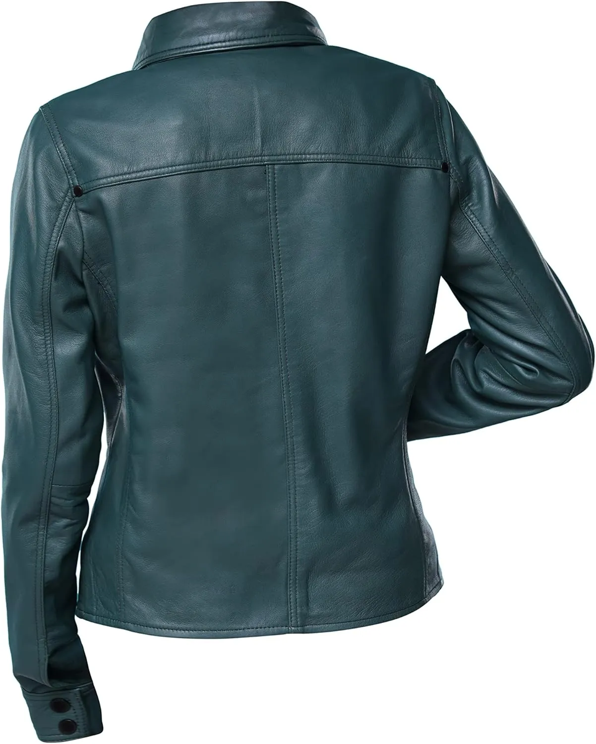 Jild Womens Button Front Lambskin Leather Jacket Shacket - Casual Shirt Long Sleeve Leather Jacket Women with Bust Pocket