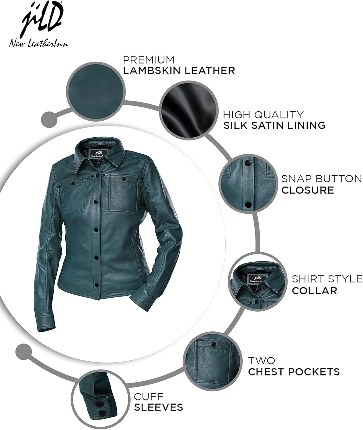 Jild Womens Button Front Lambskin Leather Jacket Shacket - Casual Shirt Long Sleeve Leather Jacket Women with Bust Pocket
