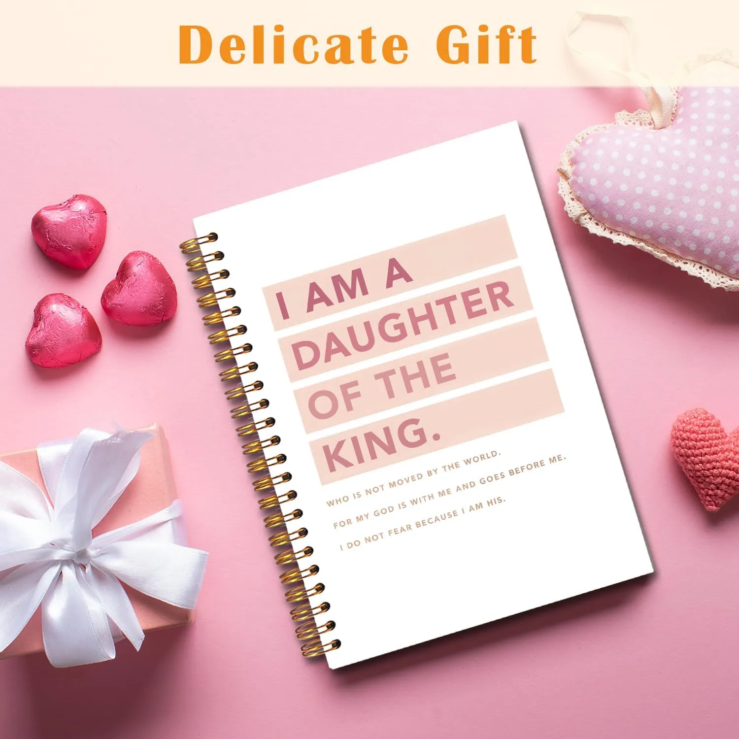 JINYO Pink Christian Notebook, I am a Daughter of the King Bible Journal, Religious Prayer Journal for Woman, Church Notes Notebook, Scripture Spiral Notebooks 5.5x8.3 Inch