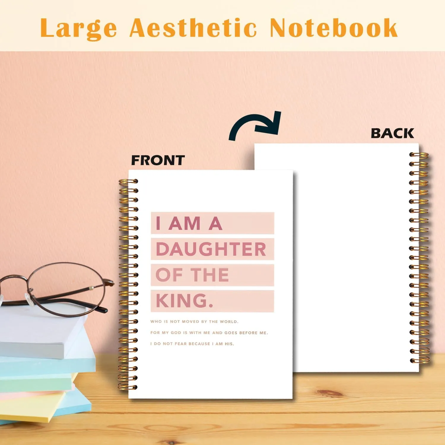 JINYO Pink Christian Notebook, I am a Daughter of the King Bible Journal, Religious Prayer Journal for Woman, Church Notes Notebook, Scripture Spiral Notebooks 5.5x8.3 Inch