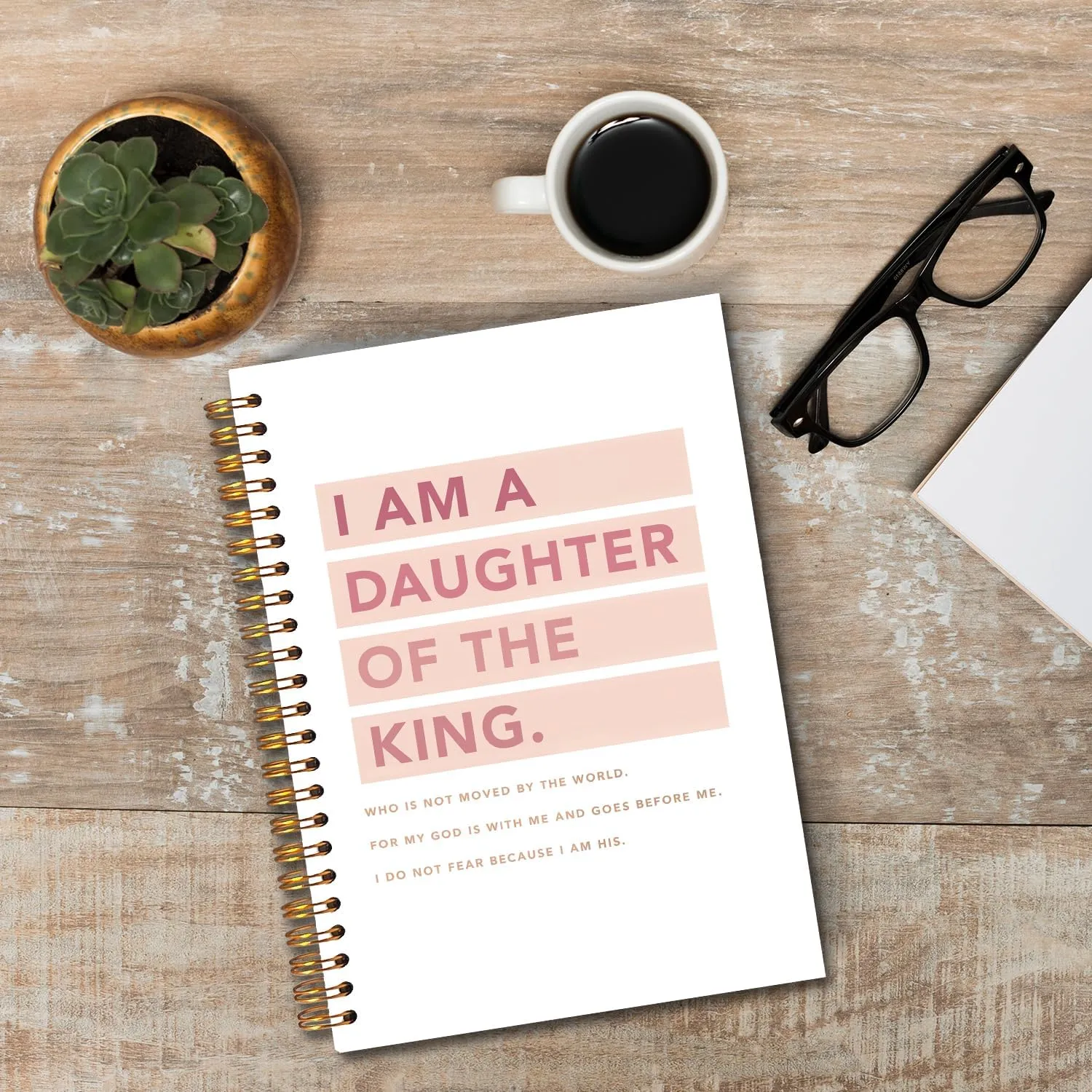JINYO Pink Christian Notebook, I am a Daughter of the King Bible Journal, Religious Prayer Journal for Woman, Church Notes Notebook, Scripture Spiral Notebooks 5.5x8.3 Inch