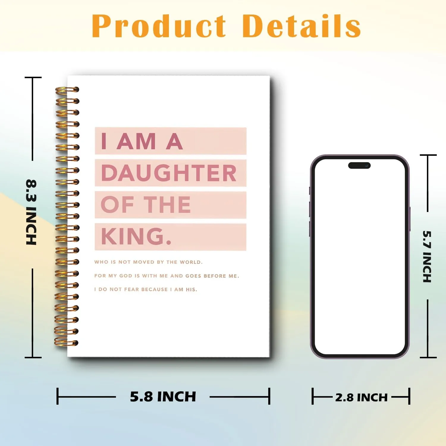 JINYO Pink Christian Notebook, I am a Daughter of the King Bible Journal, Religious Prayer Journal for Woman, Church Notes Notebook, Scripture Spiral Notebooks 5.5x8.3 Inch