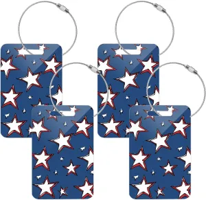 JIPONI 4 Pcs Hand-Painted Patriotic Star Luggage Tags for Suitcases, Acrylic Travel Tags Sets for Luggage, Bag Suitcase Tags, Personalized Print for Identify Quickly, M