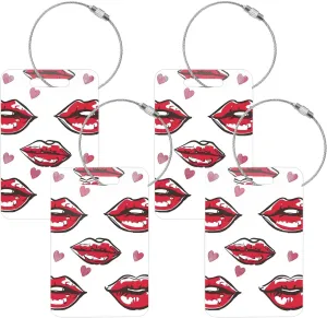 JIPONI 4 Pcs Hand-Painted Red Lips Luggage Tags for Suitcases, Acrylic Travel Tags Sets for Luggage, Bag Suitcase Tags, Personalized Print for Identify Quickly, M