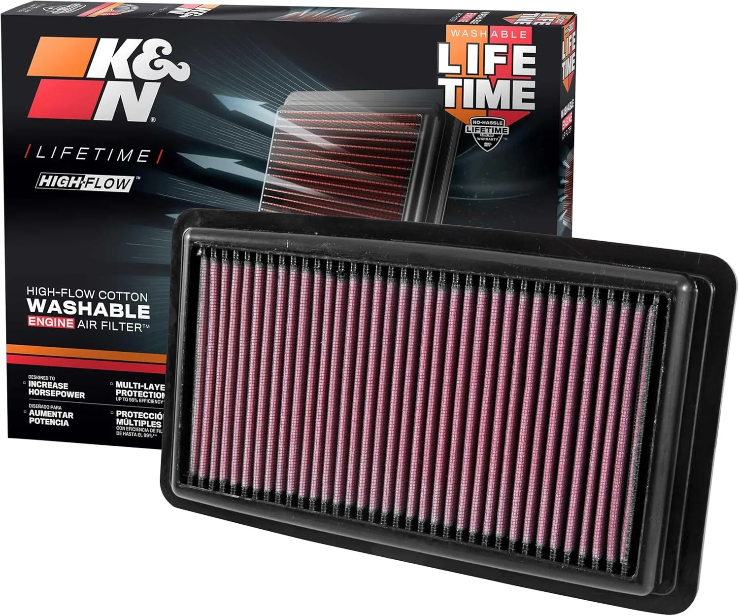 K&N High-Flow Original Lifetime Engine Air Filter: Increase Power: Premium, Washable: Compatible with 2016-2025 Acura/Honda: MDX, TLX, Odyssey, Pilot, Passport, Ridgeline, 33-5041