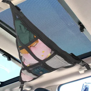 Kaskawise 31.5"x21.6" Car Ceiling Cargo Net-Fits Cars with Three Handles,Non-Blocking Rearview Mirror,Double-Layer Interior Roof Cargo Net for Travel Road Trips and Car Camping