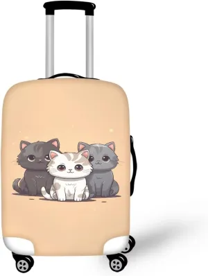 Kawaii Cat Travel Luggage Cover Boho Suitcase Cover Protector Fits 25-28 Inch Trunk Case Elastic Luggages Covers Washable Suitcases Cases Hiking Camping Business