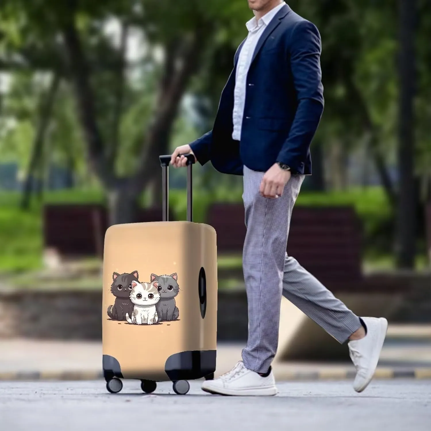 Kawaii Cat Travel Luggage Cover Boho Suitcase Cover Protector Fits 25-28 Inch Trunk Case Elastic Luggages Covers Washable Suitcases Cases Hiking Camping Business