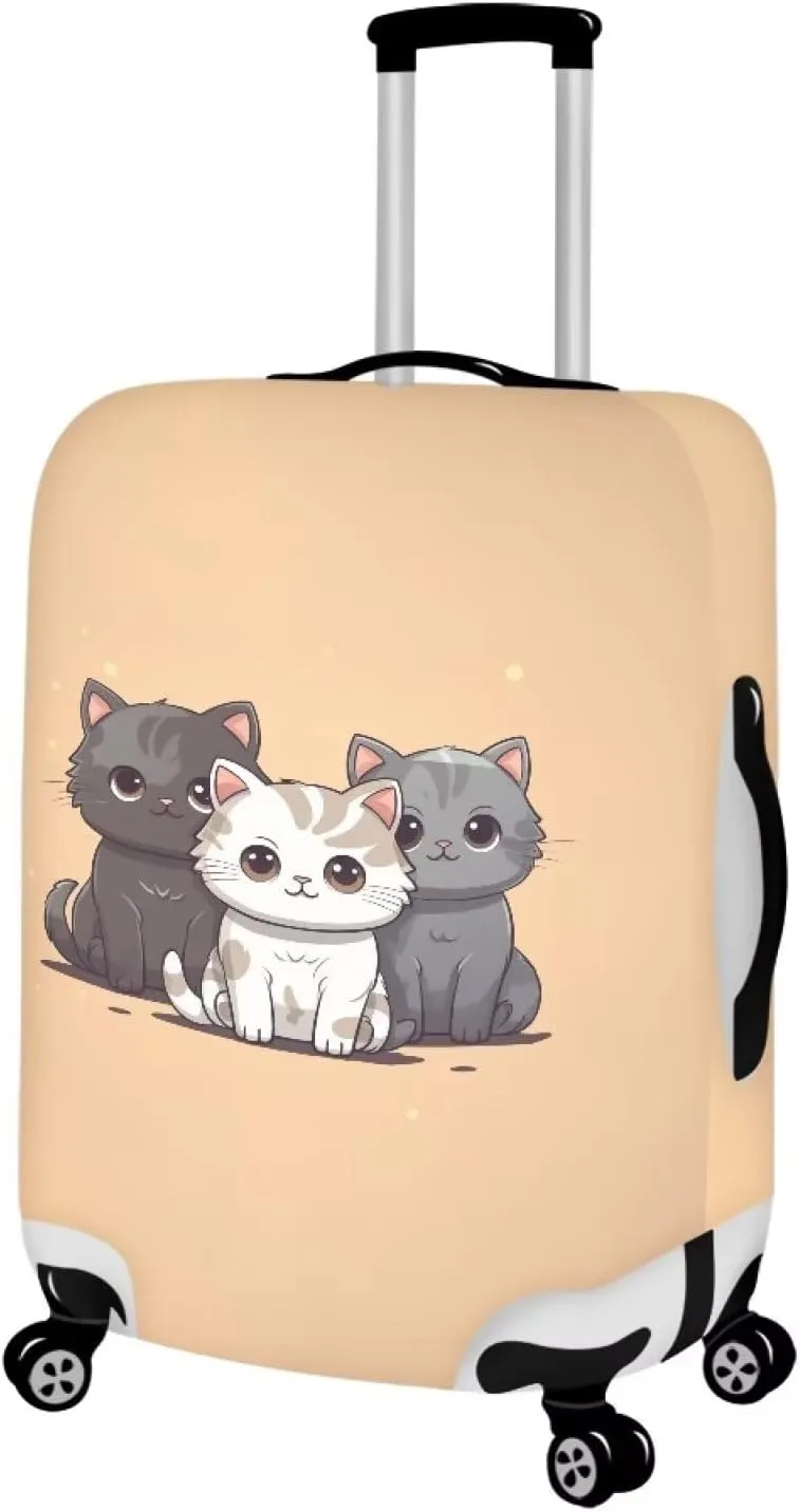Kawaii Cat Travel Luggage Cover Boho Suitcase Cover Protector Fits 25-28 Inch Trunk Case Elastic Luggages Covers Washable Suitcases Cases Hiking Camping Business