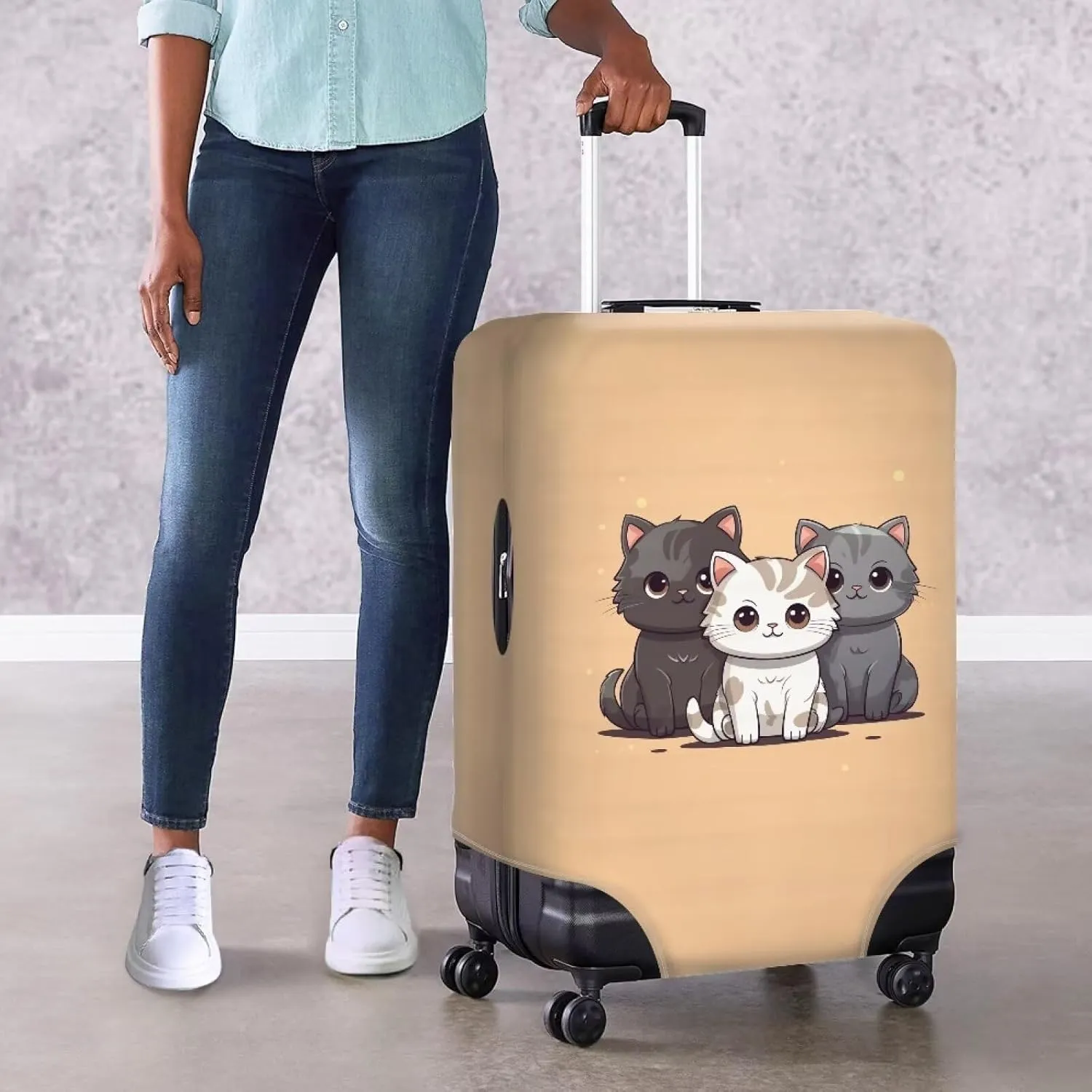Kawaii Cat Travel Luggage Cover Boho Suitcase Cover Protector Fits 25-28 Inch Trunk Case Elastic Luggages Covers Washable Suitcases Cases Hiking Camping Business