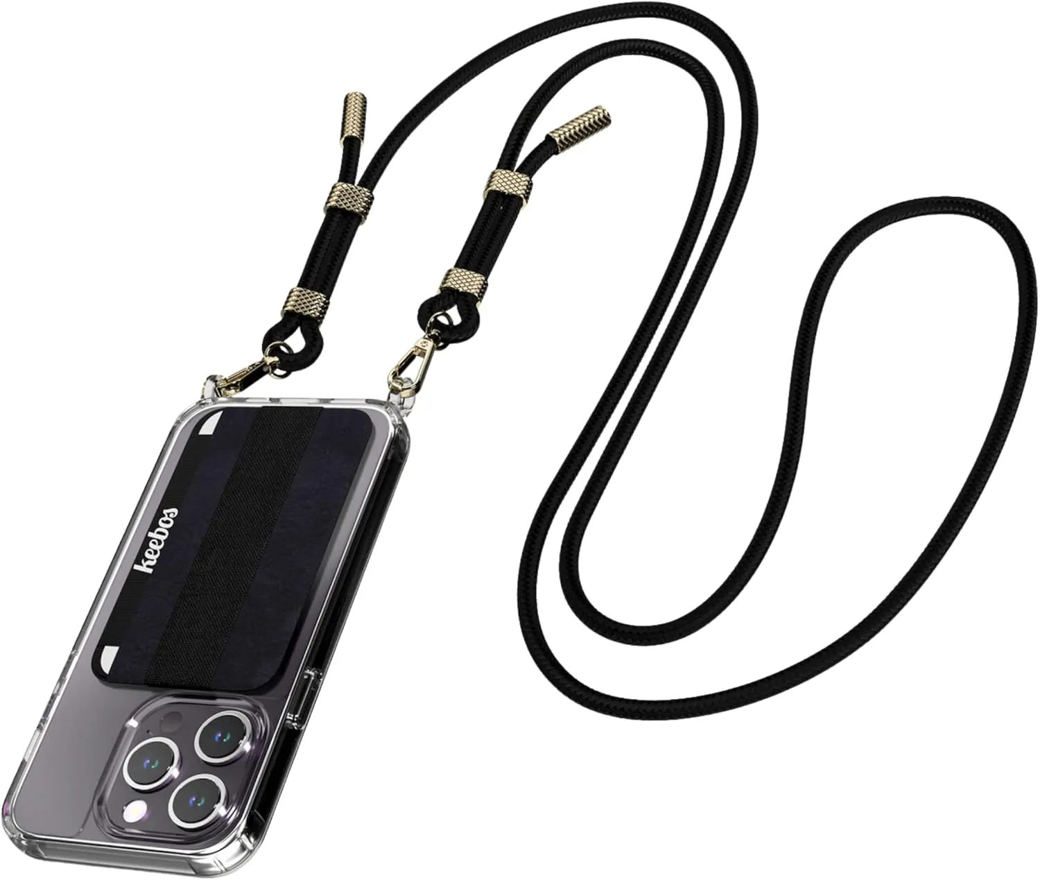 Keebos 2.0 - Crossbody Phone Case with Card Wallet and Newly Improved Detachable Strap Design - Size iPhone X/Xs (Clear Case, Black Strap)