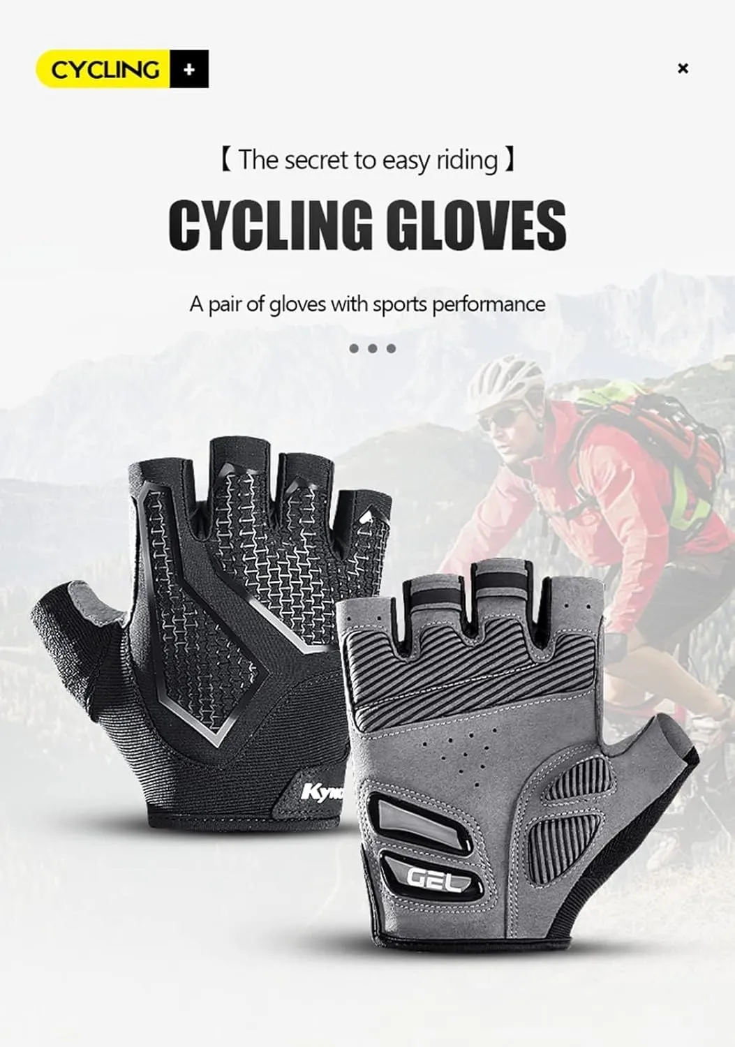 KeuLEn Mens Cycling Gloves, Mountain Bike Gloves Half Finger Road Racing Riding Gloves Gel Padded Breathable Shock-Absorbing Anti-Slip Biking MTB Motorcycle Gloves for Men Women