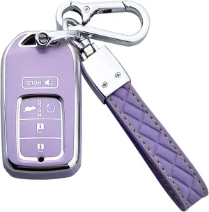 Key Fob Cover Case Compatible with Honda Accord Civic CRV HRV CRZ Fit Odyssey Passport Pilot Jed Crider Crosstour Spirior Accessories Shell (Purple)