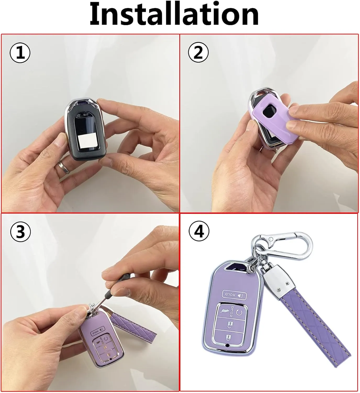 Key Fob Cover Case Compatible with Honda Accord Civic CRV HRV CRZ Fit Odyssey Passport Pilot Jed Crider Crosstour Spirior Accessories Shell (Purple)
